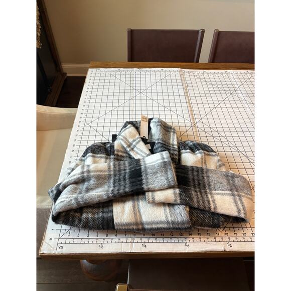 NWT BB Dakota Wool Blend Black White Grey Plaid Wrap Belted Jacket Sz M - Picture 10 of 12